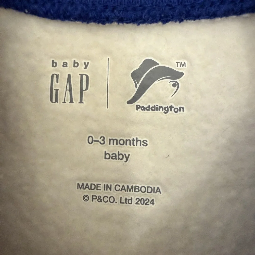 Baby Gap Paddington Bear Romper Long Sleeve 0-3 Months Snaps Red Blue & Ivory